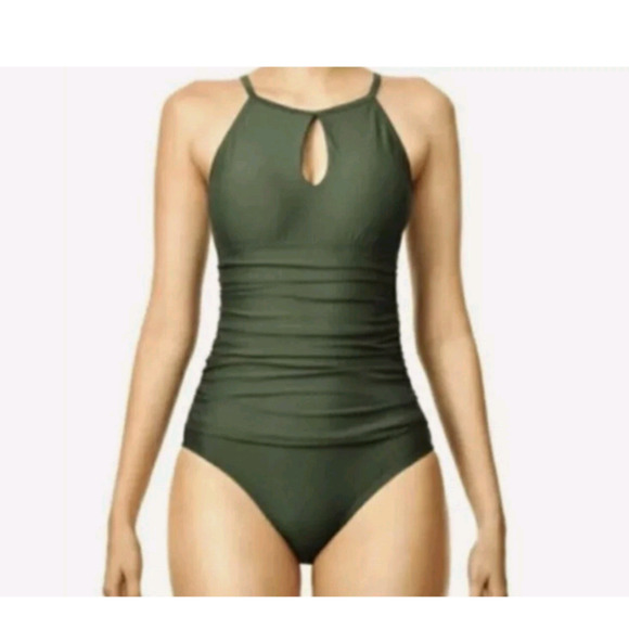 NEW $98 Ellen Tracy Bathing Suit Olive Green Size 12 NWT - Picture 1 of 5